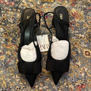 Zara Black Pointed Slingback Heels